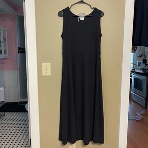 TravelSmith Women Vintage Black Ribbed Sleeveless Cotton Blend Maxi Dress Medium